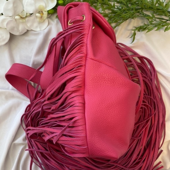 Paris Valtadoros Mykonos Fuchsia Pebbled Leather Fringe Small Staple Backpack main image 8